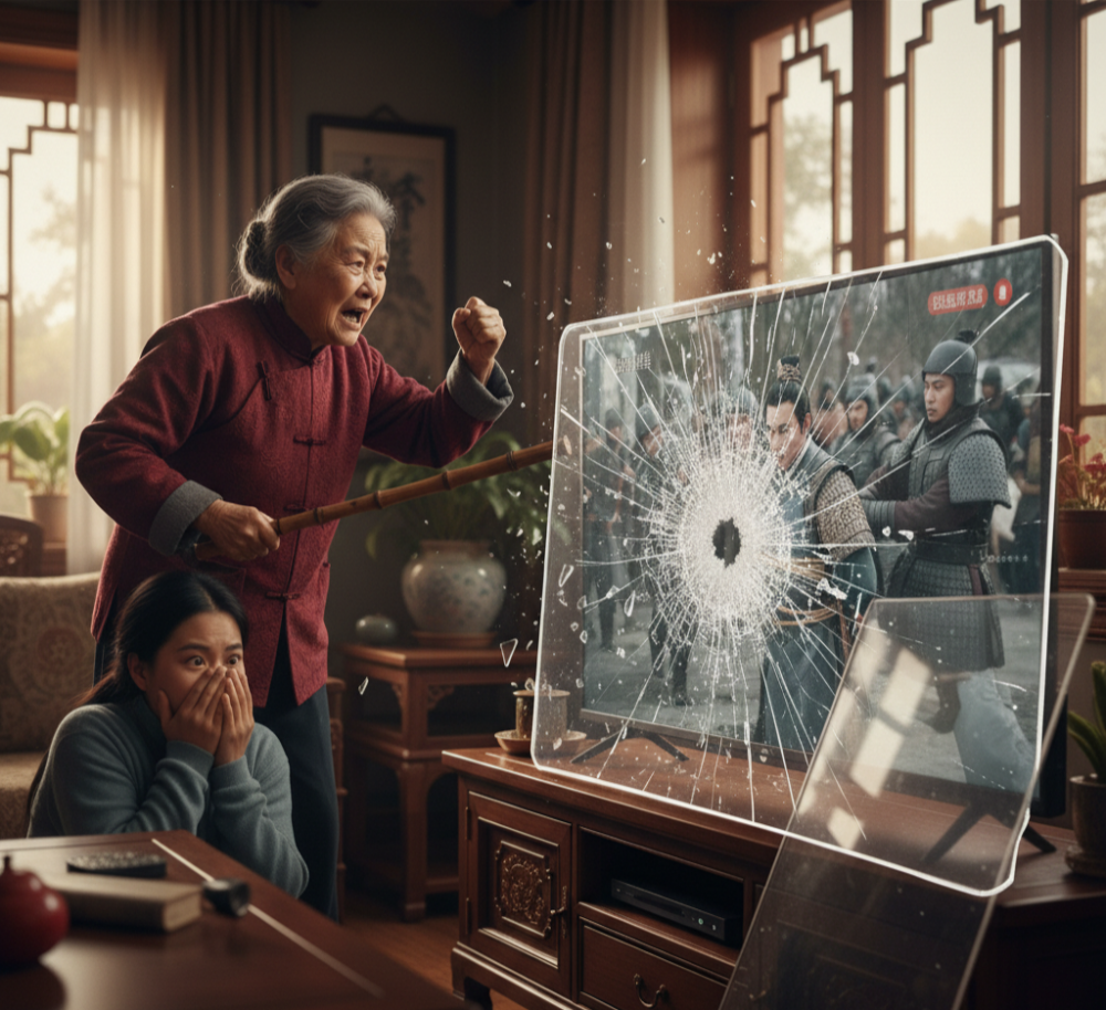 جدة تحطم التلفاز بسبب مشهد درامي لم تتحمّله